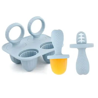 Silicone Baby Ice Cream Mold, 1 Set Baby Teether, Ice Cream Mold with Lid, Ice Cream Maker, Baby Feeding Tool, Baby Utensils