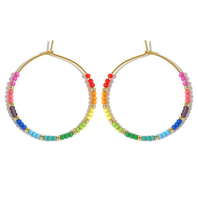 Glass Colorful Beads Hoop Earrings for Women