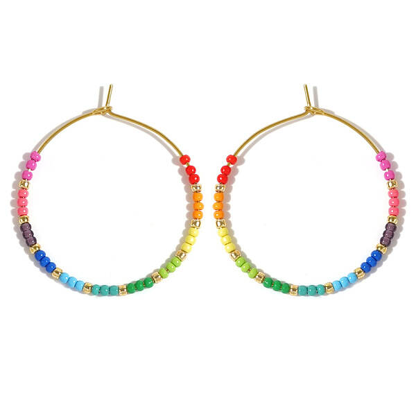 Glass Colorful Beads Hoop Earrings for Women