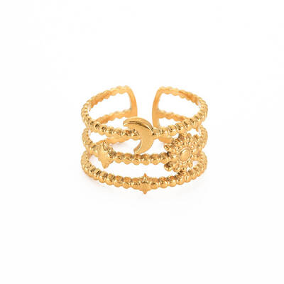 Ion Plating(IP) 304 Stainless Steel Sun and Moon Open Cuff Ring for Women