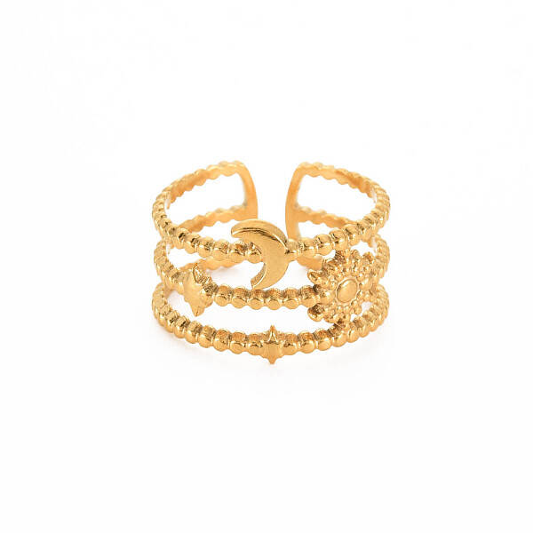 Ion Plating(IP) 304 Stainless Steel Sun and Moon Open Cuff Ring for Women