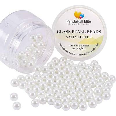 About 100 Pcs 10mm Tiny Satin Luster Glass Pearl Bead Round Loose Spacer Beads for Jewelry Making White