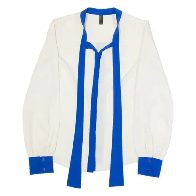 VERO MODA Tie Neck Womens Shirt Blouse Cream Button Neck Long Sleeve XS