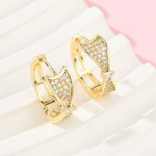 Brass Clear Cubic Zirconia Hoop Earrings