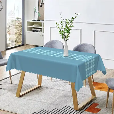 Modern Teal Plaid Dining Room Rectangle Tablecloth - Aperturee