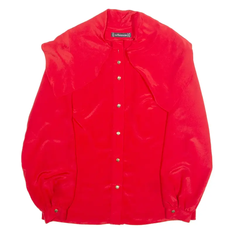 HARDOB Womens Blouse Red Collared Long Sleeve M