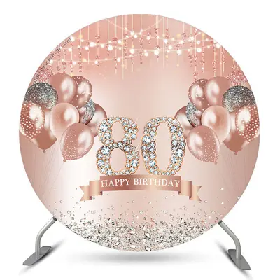 Aperturee Diamond Balloon Rose Gold Round 80Th Birthday Backdrop | Custom Round Backdrop | Round Backdrop Cover Diy | Birthda...