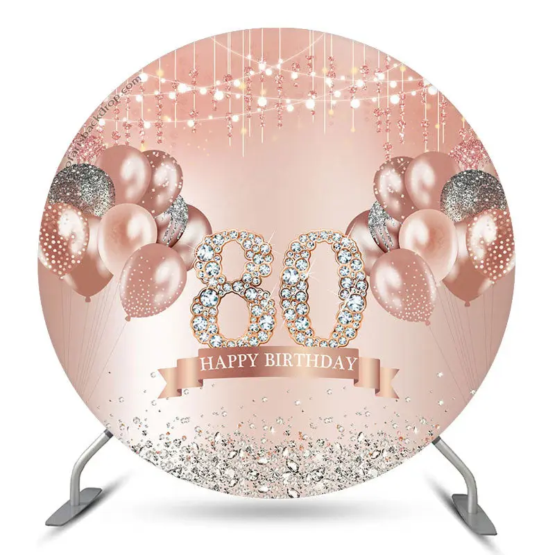 Aperturee Diamond Balloon Rose Gold Round 80Th Birthday Backdrop | Custom Round Backdrop | Round Backdrop Cover Diy | Birthda...