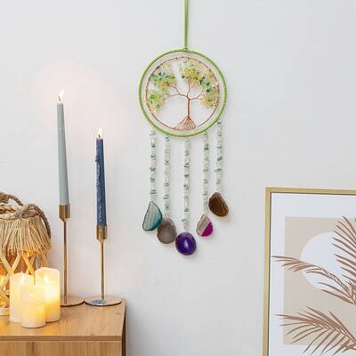 Tree of Life Natural Peridot & Agate Woven Net Suncatchers
