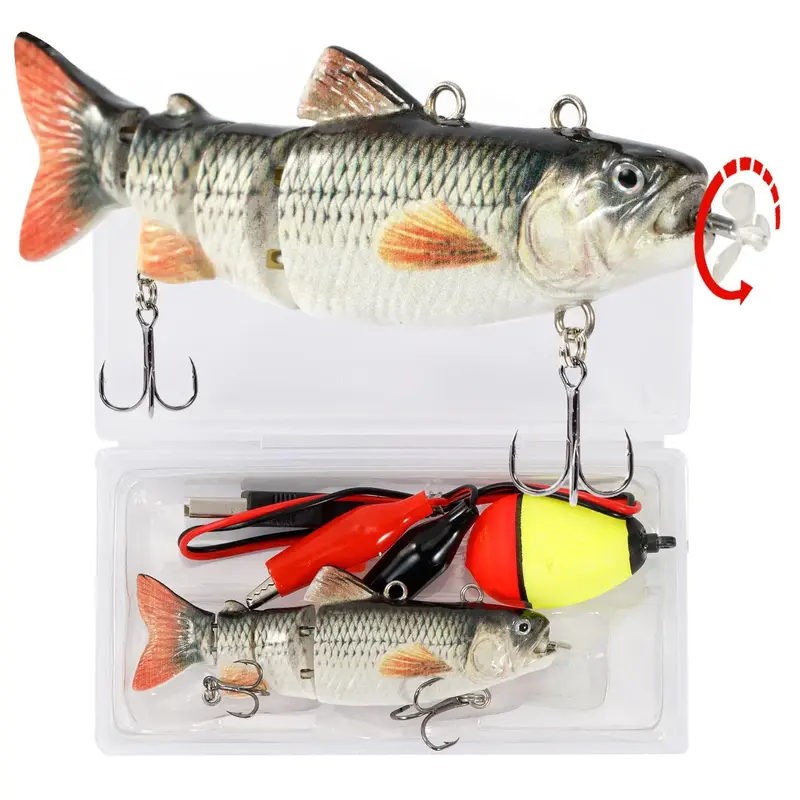 Electric Fishing Lures, Rechargeable LED Lighted Electric Spinner Fishing Bait with Hook & Float & Storage Box, Multi Jointe...