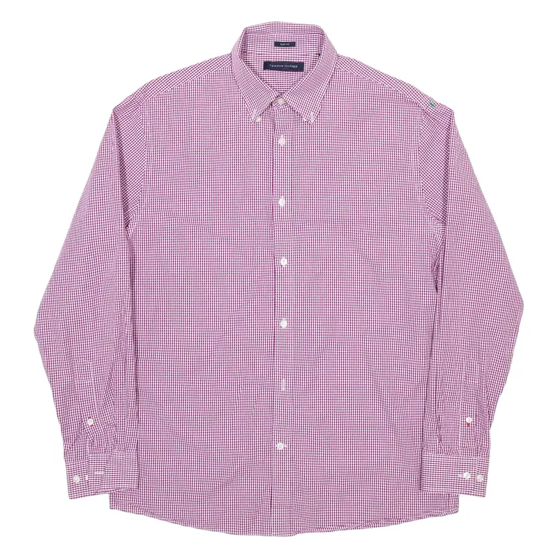 TOMMY HILFIGER Slim Fit Mens Shirt Maroon Gingham Long Sleeve M