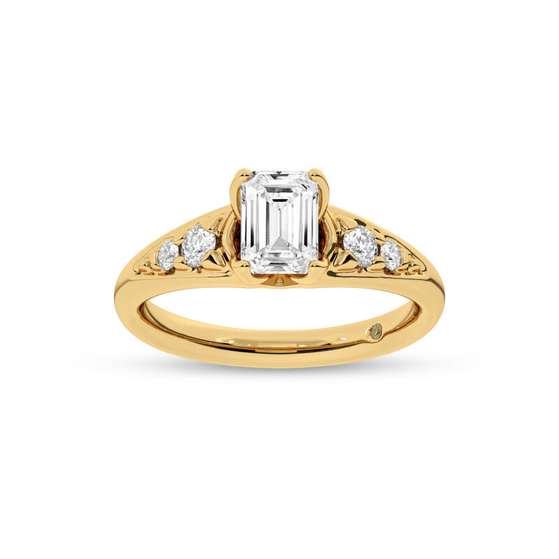 Lyon Tapered Pavé Emerald Cut Lab Grown Diamond Engagement Ring | 10K Yellow Gold 1 3/4 CT. TW.