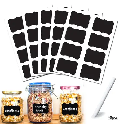 40pcs Removable Chalk Label Sticker & Whiteboard Marker Set, Writable Whiteboard Sticker, Reusable Label Sticker For Home Sch...