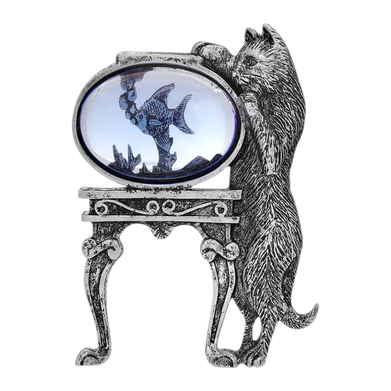 Peweter Cat Blue Fish Bowl Pin