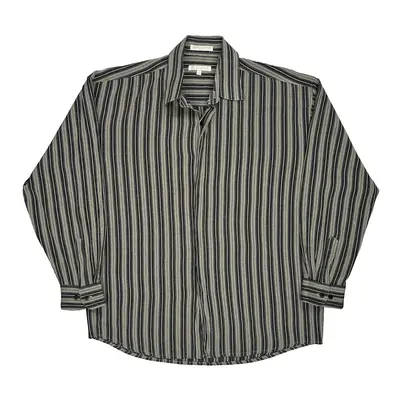 Elliott Striped Shirt - Large Black & White Viscose Blend
