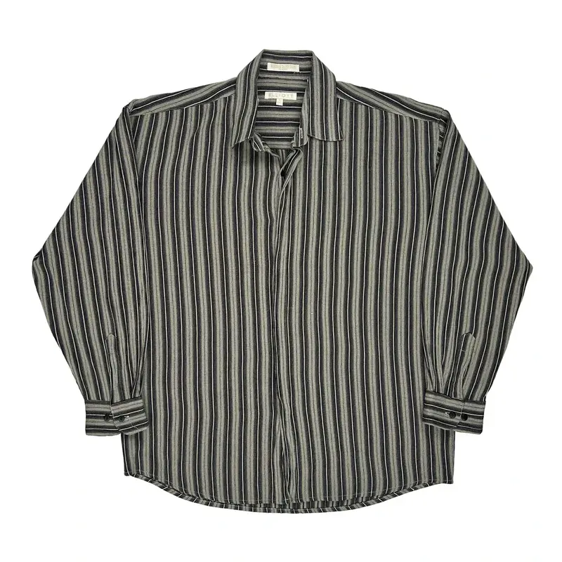 Elliott Striped Shirt - Large Black & White Viscose Blend