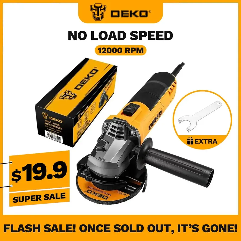 DEKO 110V Angle Grinder, 12,000 RPM, 7.5A, Ideal for Sanding, Grinding, Cutting, Professional Electric Tool. Portable Handle ...