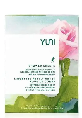 ROSE CUCUMBER SHOWER SHEETS Large 12 x 10 natural biodegradable Body Wipes - Box of 12