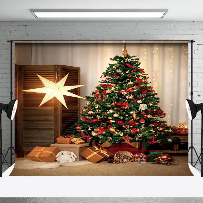 Aperturee Warm Room Star Twinkle Xmas Tree Christmas Backdrop