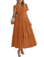 BTFBM Women's Summer 2025 Casual Maxi Dress Lightweight Short Sleeve V Neck Boho Dress with Pockets #Outdoorfun