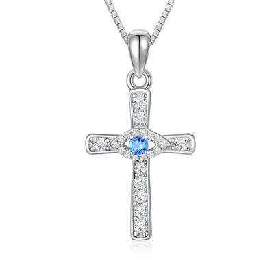 Sterling Silver Round Moissanite Cross & Evil Eye Pendant Necklace