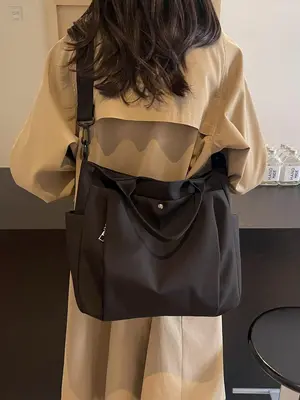 Women's Solid Color Tote Bag, Large Capacity Multi-pockets Shoulder Bag for Daily Used, Casual Trendy Versatile High-quality ...