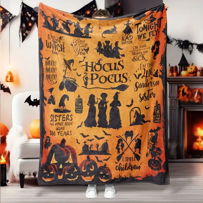 Halloween Themed Blanket, 1 Count Soft Warm Nap Throw Blanket, Halloween Decor Air-conditioned Room Blanket for Home Office ...