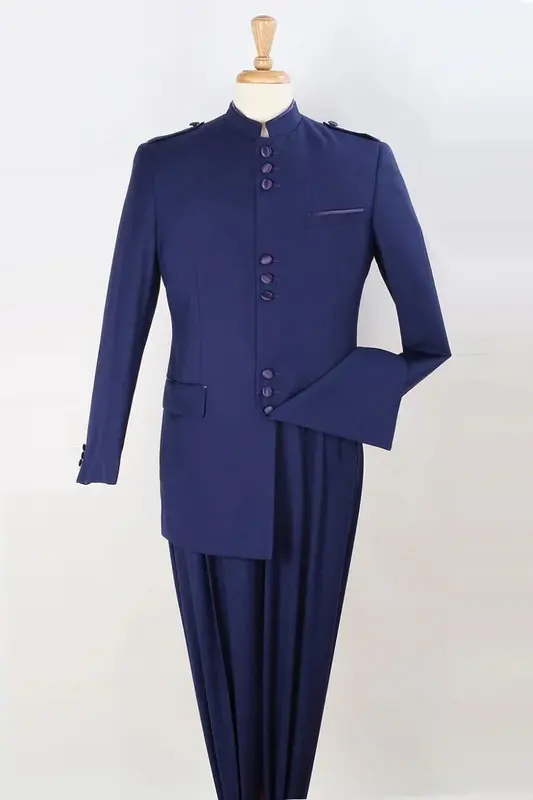 Military Safari Suit for Men - Classic Mandarin Collar in Navy