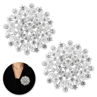 2Pcs Crystal Rhinestone Flower Brooch Pins