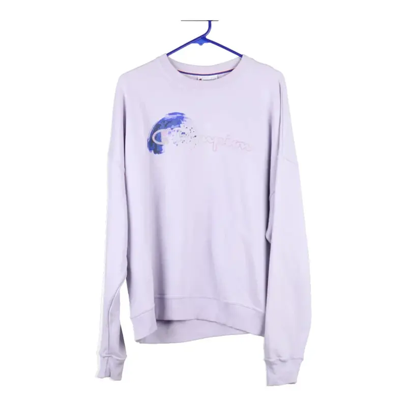 Champion Spellout Sweatshirt - XL Purple Cotton Blend