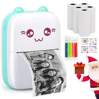 Portable Black-and-white Printer, 1 Count Cat Design Label Printer, HD Wireless Smart Photo Printer Compatible with Ios/andro...