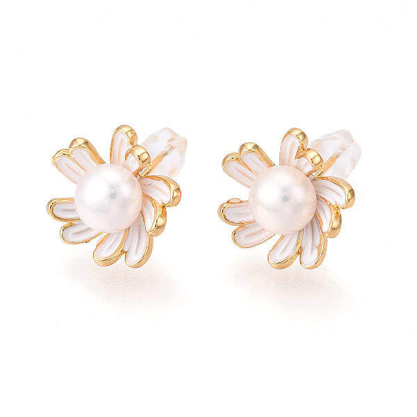 Flower Brass Natural Pearl Stud Earrings