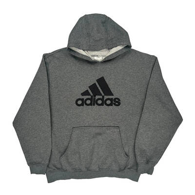 Adidas Spellout Hoodie - XL Grey Cotton Blend