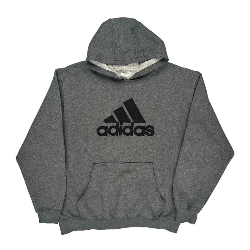 Adidas Spellout Hoodie - XL Grey Cotton Blend