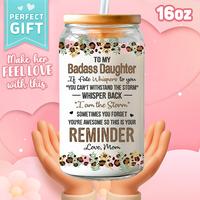 Gift - To My Daughter Funny Glass Cup With Lid & Straw, 16 oz Coffee Cups Gift For Daughter From Mom, 2 Sided Printed Bamboo ...