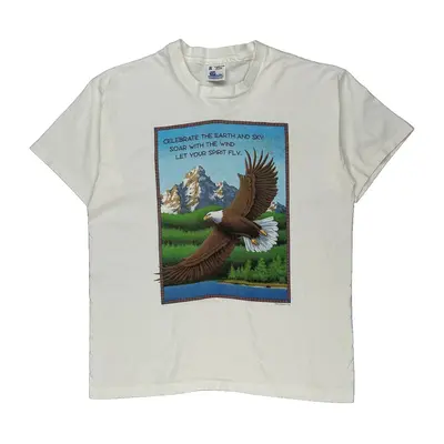 Single Stitch Human I Tees Graphic T-Shirt - XL White Cotton