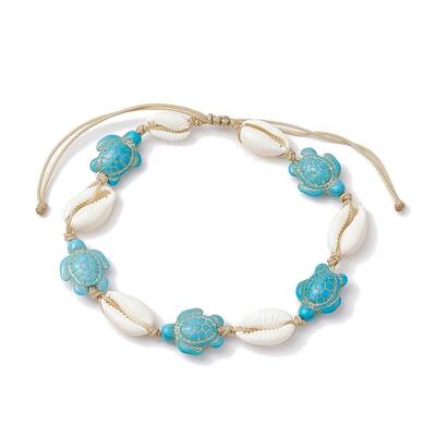 Natural Mixed Cowrie Shell with Synthetic Turquoise Beaded Anklets