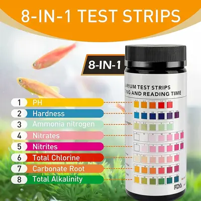 8-in-1 Aquarium Test Strips 100ctFast Water Testing for Fish TankAmmonia Nitrate PH