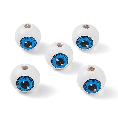 Printed Natural Wood European Beads