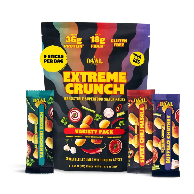 DAAL Variety Pack – High Protein, High Fiber Crispy Bean Snack |  Tandoori Ranch, Buffalo Chutney & Sweet Chili Masala