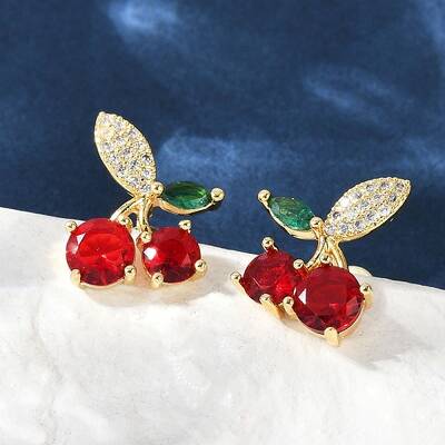 Brass Pave Cubic Zirconia Stud Earrings for Women