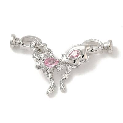 Brass Micro Pave Pink Cubic Zirconia Fold Over Clasps