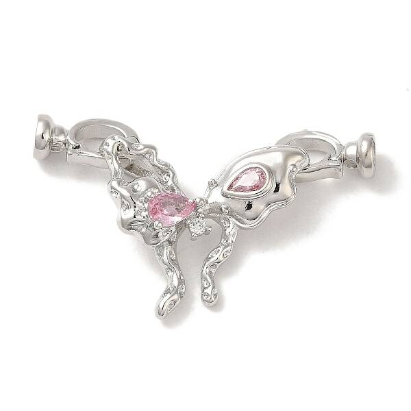 Brass Micro Pave Pink Cubic Zirconia Fold Over Clasps