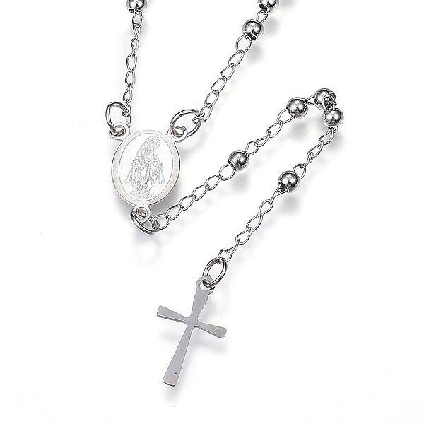 Non-Tarnish 304 Stainless Steel Rosary Bead Necklaces