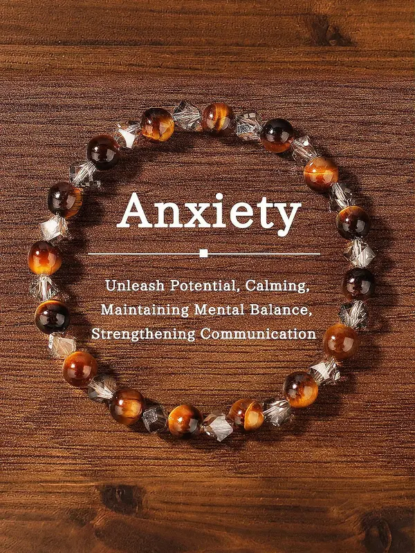 Natural Tiger Eye Crystal Gemstone Beaded Bracelet, Unisex Chakra Balance Energy Bracelet, Fashion Jewelry Accessories for Wo...