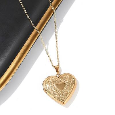 304 Stainless Steel Heart Locket Pendant Cable Chain Necklaces for Women