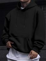 Men's Solid Pocket Drawstring Hoodie, Regular Fit Casual Loose Soft Long Sleeve Hooded Sweatshirt for Fall, Men's Poser Hoodi...