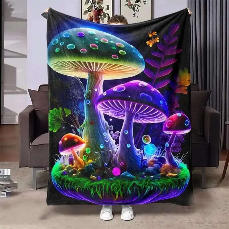 Colorful Mushroom Pattern Blanket, 1 Count Soft Warm Nap  Throw Blanket, Air-conditioned Room Blanket for Home Office Travel ...
