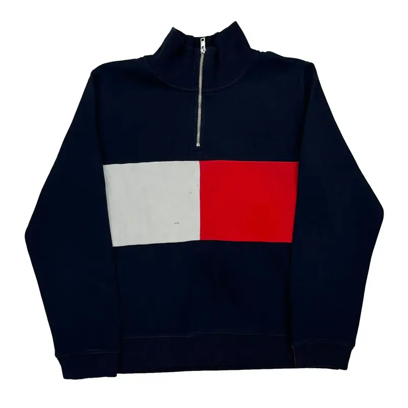 Tommy Hilfiger 1/4 Zip - Large Navy Cotton Blend