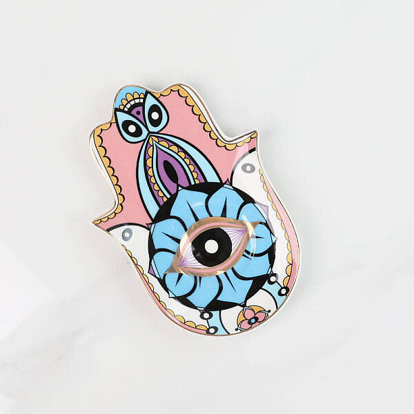 Hamsa Hand/Hand of Miriam with Evil Eye Ceramic Jewelry Plate